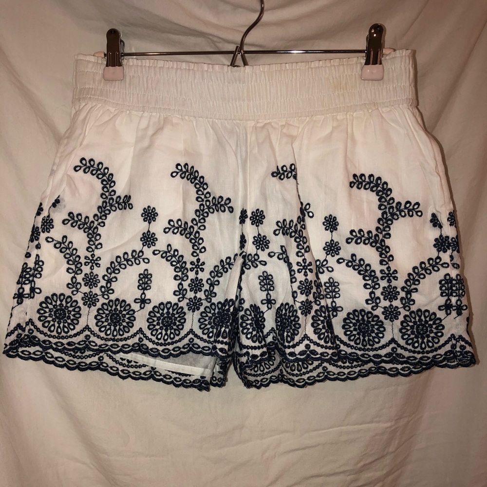 J. Crew white shorts with blue eyelet pattern
